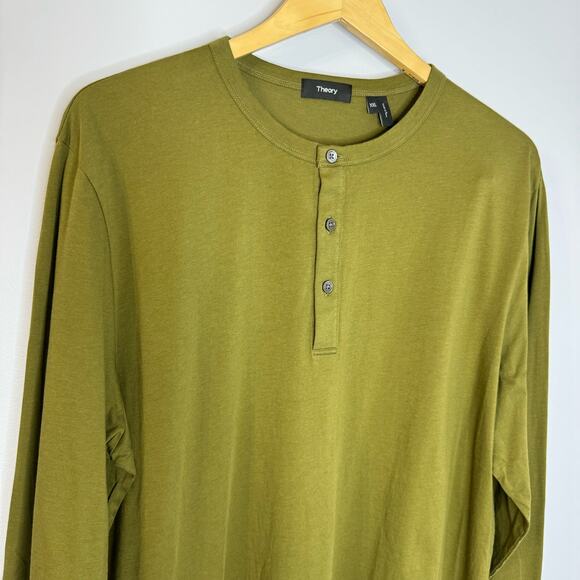 Theory Essential Henley Shirt Long Sleeve Organic Cotton Men's XXL Green - Picture 5 of 9